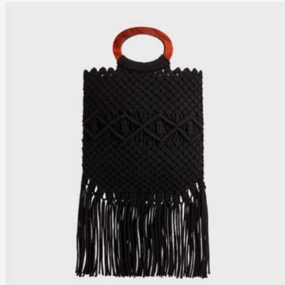 Danielle Nicole Handbags - Danielle Nicole Black Macrame Fringe Boho Crossbody Bag